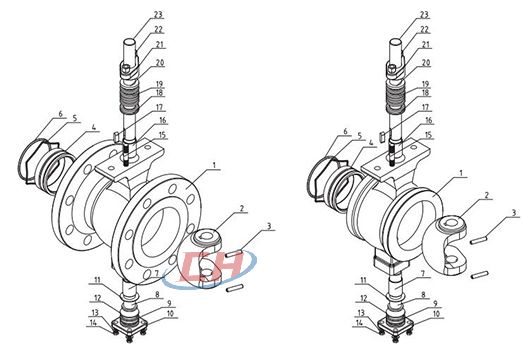 V型法蘭球閥結(jié)構(gòu)圖